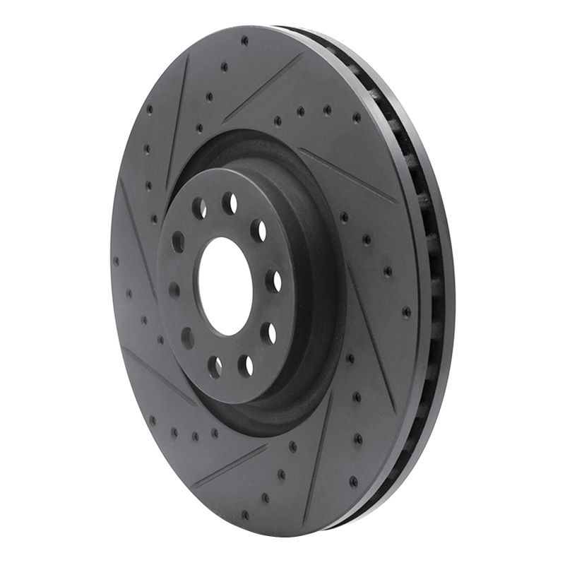 Volkswagen GTI Brake Rotor (1) - Front Left - R1 Concepts - Drilled & Slotted - Black - `22-`27